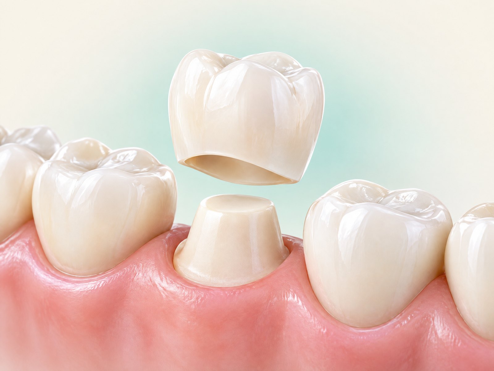 Corona in ceramica. Il dente compromesso si prepara a moncone e si riveste con una corona su misura, che ne restituisce forma, colore e funzione.