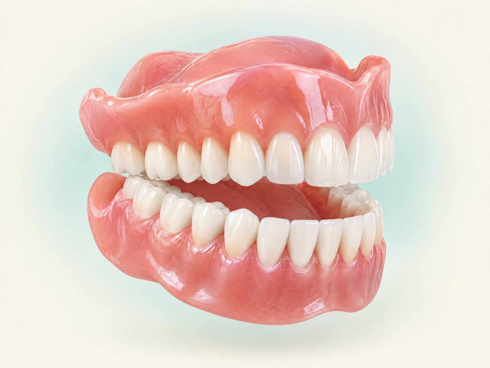 Protesi completa. Arcate complete in resina e denti in ceramica, modellate sulla bocca del paziente per masticare e sorridere con naturalezza.
